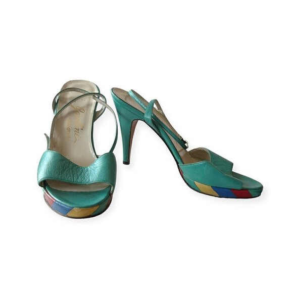 Vintage Garolini Ankle Strap Heel, Patchwork Platform,  Size 8N - Picture 4 of 14